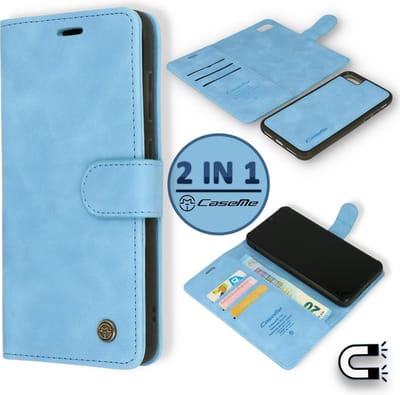 Casemania Hoesje Geschikt voor Apple iPhone 7 Plus & 8 Plus Sky Blue - 2 in 1 Magnetic Book Case