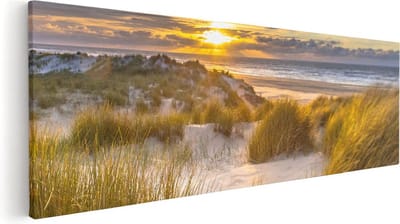 Artaza Canvas Schilderij Duinen - 60x20 cm - Wanddecoratie Zeezicht - Muurdecoratie Zonsondergang - Schilderijen Op Canvas