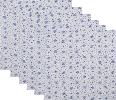Clayre & Eef Servetten Katoen Set van 6 40x40 cm Wit Blauw Katoen Roosjes