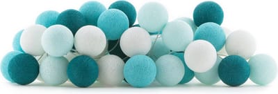 Cotton Ball Lights - LED lichtslinger voor binnen - Handgemaakt en Fairtrade - 50 lampjes - Aqua