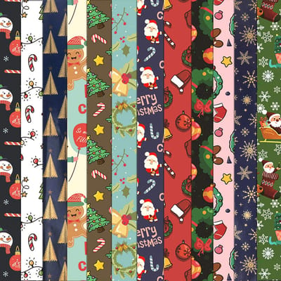 Dailygoods- Cadeaupapier Kerstmis - 12 Vellen - 70 cm x 50 cm - Traditionele Ontwerpen - Rood/Groen/Goud - Perfect voor Verpakking - Inpakpapier