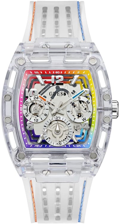 Guess Phoenix Analoge Kwartshorloge Transparant Kast Gemaakt Van 100% Polycarbonaat En Een Armband Van 100% Siliconen 42 GW0499G13, GW0499G14