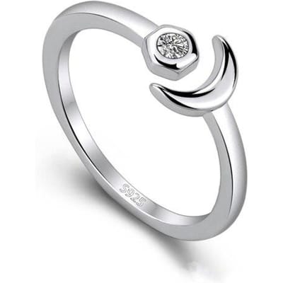 Nieuwe 925 Sterling Zilveren Damesring Mode Halve Maan Zirkonia Wijsvinger Verstelbare Ringen Sieraden Jubileumcadeau white