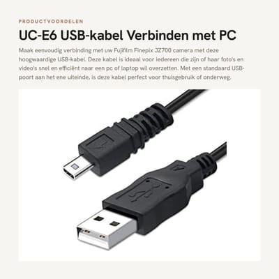 Dailygoods - UC-E6 USB-kabel - Verbinden met PC - Foto's overzetten - Geschikt voor Fuji FinePix JZ700 - Handige overdracht - Compact ontwerp