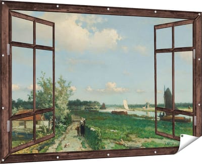 Gards Tuinposter Doorkijk De Trekvliet bij Rijswijk - Jan Hendrik Weissenbruch - 180x120 cm - Tuindoek - Tuindecoratie - Wanddecoratie buiten - Tuinschilderij