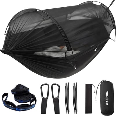 ADVOKAIR Camping Hammock with Mosquito Net up to 500 lbs, Ultralight and Portable Nylon Travel Hammock with Tree Straps Perfect for Outdoor, Backpacking, Hiking and Backyard