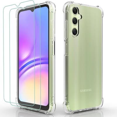 Hoesje Geschikt Voor Samsung Galaxy A05s Hoesje transparant Anti Shock silicone hoesje Met Glazen Screenprotector 2 pack