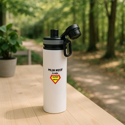Hacebo® - mijn neef is mijn superheld waterfles met draaidop grijs - Neef - super held - verjaardag - cadeautje voor neef - neef artikelen - kado - geschenk - water fles - 850ML