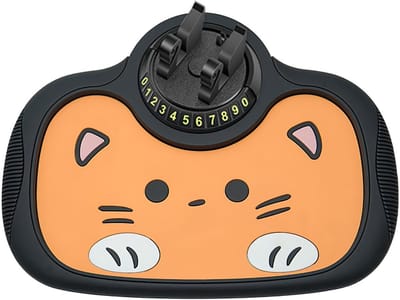Schattige kat-telefoonhouder voor op het dashboard – Antislipmat – Inclusief parkeernummerplaat – 360° draaibare autotelefoonhouder – Multifunctionele antislipmat voor in de auto