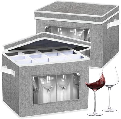 Stemware Opbergkoffers - Wijnglas Opbergdoos met Verdelers voor 24 Glazen - Opvouwbaar en Duurzaam