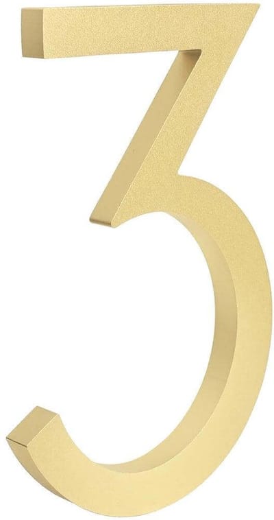 Gouden huisnummer 3 - 10 cm hoog - Aluminium - Goud Modern Huisnummer - Goud Huisnummer - Huisnummer Gold - Gratis verzending - 100mm hoog