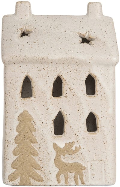 Clayre & Eef Decoratie Huis met LED 9x7x15 cm Beige Keramiek