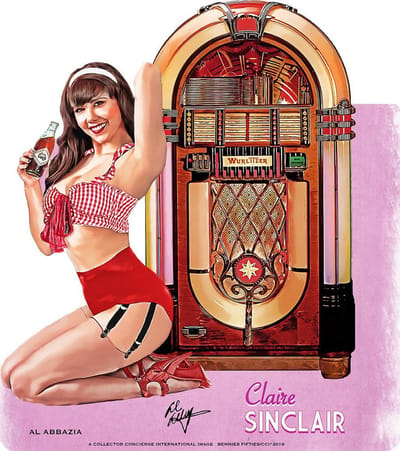 Wurlitzer 1015 Jukebox Pin-Up Claire Sinclair Zwaar Metalen Bord 43 x 46 cm 2-Zijdig Uithangbord
