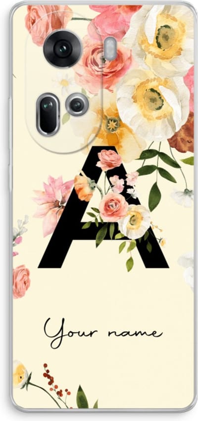 Gepersonaliseerd - Case Company® - Hoesje geschikt voor Oppo Reno 11 hoesje - Flirty Flowers Monogram - Soft Cover Telefoonhoesje - Bescherming aan alle Kanten en Schermrand