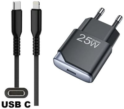 OneOne 25W snellader + 0,5m sterke USB C naar Lightning kabel. GAN lader. PD PPS oplader adapter past op Apple iPhone 13 Mini, iPhone 13 Pro, iPhone 13 Pro Max, iPhone 14, iPhone 14 Plus, iPhone 14 Pro, iPhone 14 Pro Max
