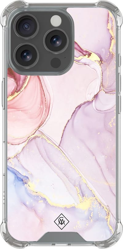Casimoda® hoesje - Geschikt voor iPhone 16 Pro - Marmer roze paars - Shockproof case - Extra sterk - Siliconen/TPU - Paars, Transparant