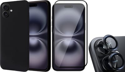 Hoesje geschikt voor iPhone 16 - Screenprotector Volledig Dekkend Glas & Camera Protector - Matte Case Zwart met Fluweelzachte Binnenzijde
