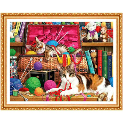 Diamant schilderij schattig kat patroon volledige ronde boor hars slaapkamer woonkamer decor onvoltooide ambachten 20X30CM red
