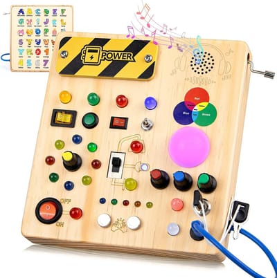Montessori Speelgoed Busy Board - Houten activiteitenbord voor 1-3 jaar - 13 schakelaars
