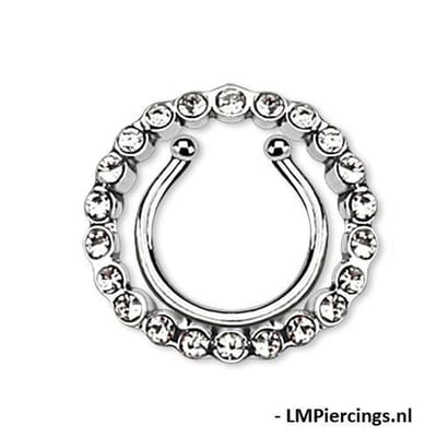 Fake tepelpiercing Gem clip wit - LMPiercings