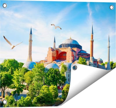 Gards Tuinposter Hagia Sophia Moskee in Istanbul - 50x40 cm - Tuindoek - Tuindecoratie - Wanddecoratie buiten - Tuinschilderij
