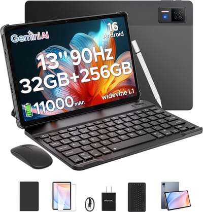 DOOGEE U13 VIP - Tablet - 32GB RAN + 256GB ROM /2TB - Gemini AI - 13 inch 90Hz FHD - 11000mAh/18W - 4 luidsprekers - 13MP + 5MP - 2.4G/5G WiFi - Widevine L1 - Bluetooth 5.0 - OTG - GPS - Face ID - met toetsenbord/gamepad/muis - Zwart