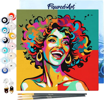 Figured'Art Mini Schilderen op Nummer Volwassenen 20x20cm met lijst Energieke Latina Pop Art - Klein Formaat Creatieve Hobby Kit DIY Art Nummer Compleet