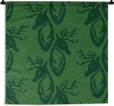 Wandkleed - Wanddoek - Patronen - Groen - Hert - 90x90 cm - Wandtapijt