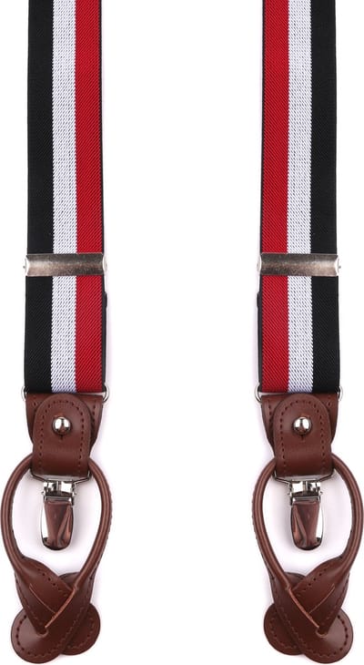 Suitable Luxe Bretels Rood Wit Blauw - Pattern: Lussen met knoopsgat en klemsluiting - met Brede Stevige Clips - Heren / Unisex - Volwassenen - Luxe cadeauverpakking