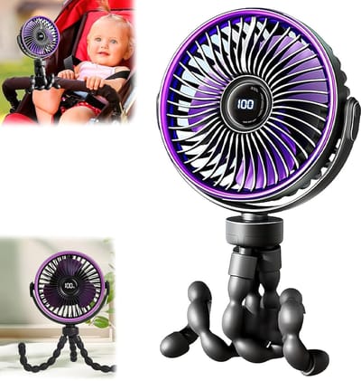 Luxe Kinderwagen Ventilator - 2000mAh - 5 Standen - Met LED Display - Octopus Mini Fan - 720° Draaibaar - Ultra Stil - USB-C - Zwart