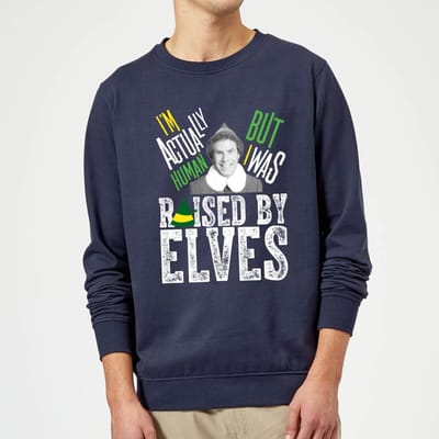 Elf Raised By Elves Christmas Jumper - Navy - M