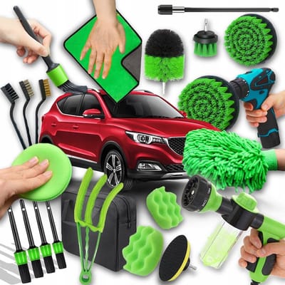 21-Delige Auto Reinigingsset – Complete Car Cleaning Kit met Borstels en Spons – Borstelset – Velgenborstel – Autopoetsset – Polijstschijf – 86705