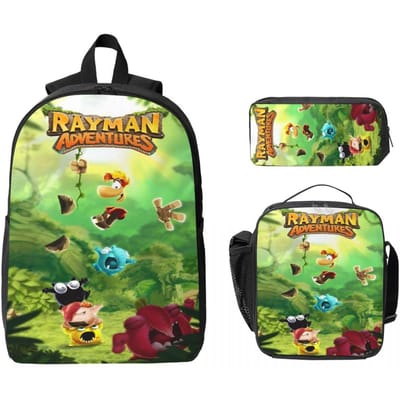 3 Stuks Raymans Legend Merchandise Rugzak Set voor Kinderen Etui Sets Schooltassen Sets met Lunchbox Voor Schoolleerlingen Daypack black