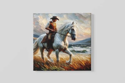 Vierkant Canvas Schilderij - Cowboy Portret - Western Stijl - Vintage Look - 40x40x2 cm