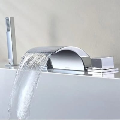 RosaBloom Badkraan - Watervalkraan - Mengkraan - Badkraanset - Met handdouche - Luxe 5-gaats badmengkraan - Messing - Chrome
