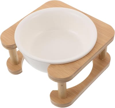 Keramische voerbak - Verhoogde voerbak Hond voerbak - Gezond eten - Antislip houten standaard - 600 ml - Diverse kleuren