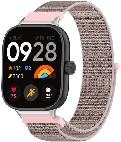 Nylon bandje - geschikt voor Xiaomi Smart Band 10 Pro, Smart Band 9 Pro, Smart Band 8 Pro, Redmi Watch 4, Redmi Watch 5 en Redmi Watch 6 - zacht roze