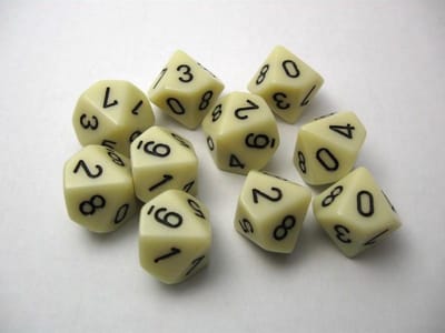 Chessex Opaque Ivoor/Zwart D10 Dobbelsteenset (10 stuks)
