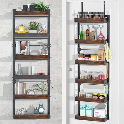 Famanu – Over-de-deur metalen organizer met 6 verstelbare planken, hangend kruiden- en voorraadrek voor keuken of badkamer