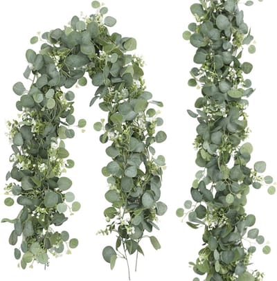 decoratie, 2 stuks, 180 cm, groene bladeren, kunstslinger, plant, groene bladeren, decoratie met witte bloemen voor bruiloften, feesten, eettafels, schoorsteenmantel, trappen, deurkozijnen