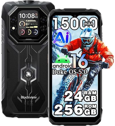Blackview ROCK 1 Robuuste Smartphone - 24GB RAM - 256GB ROM - Android 16 - 15000mAh - Gemini AI Robuuste Telefoon - 6,56 inch - IP68/IP69K - 4G Dual SIM - NFC - OTG - GPS - Zwart