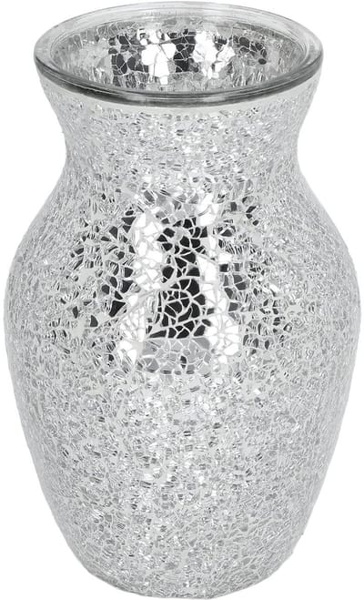 Dailygoods- Bloemenvaas Mozaïek - Glazen Vaas - 20cm Hoog - 10cm Diameter - Geschikt voor Droogbloemen - Huisdecoratie - Elegant Design - Mozaïekvaas