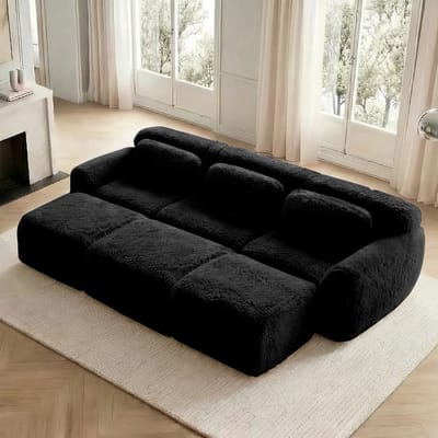 HAUSS SPOLE Modulaire Bank 3-Zits Met 3 Ottomans - Zachte Pluche - Boneless Ontwerp Zonder Montage - Voor Woonkamer - Zwart
