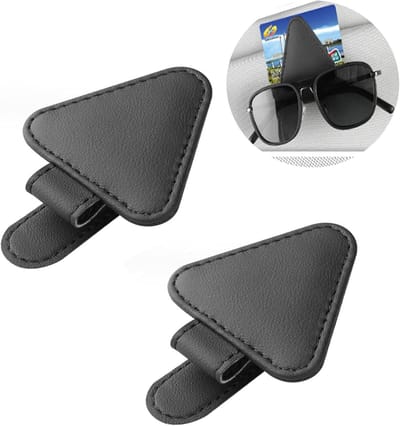 Byshayne- Brilhouder - Zonnebrilhouder Auto - Zelfklevend - Magnetische Brilhouder - Opbergclip voor Kaarten - Hoogwaardige Lederen Afwerking