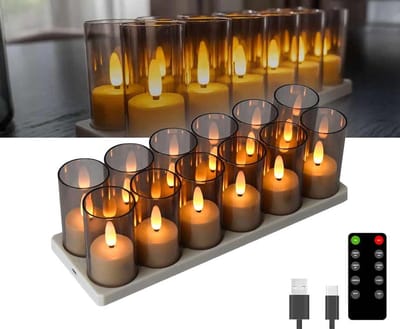 LifeLoom® sfeervolle oplaadbare kaarsen - oplaadbare waxinelichtjes - 70 uur - oplaadbare theelichthouders - flikkerende waxinelichtjes - LED theelichtjes - set van 12 stuks met oplaadstation - afstandsbediening - timerfunctie.