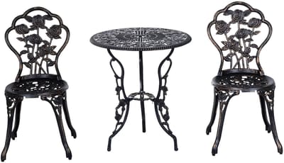 Balkonset 2 personen - Tuinset - Bistroset - Brons - Weerbestendig - 3 delig - Tuintafel en 2 stoelen - 2 personen - Gecoat staal - Onderhoudsvrij staal
