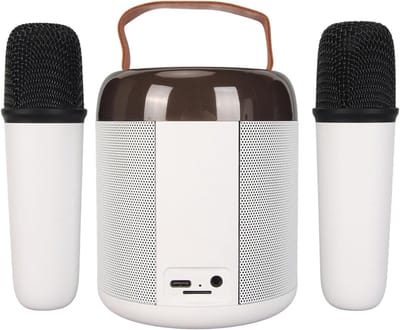 Karaoke Luidsprekers - Draagbare Geluidsset - Feestelijke Muziekavond - Met Twee Microfoons - 15 x 14 x 10 cm - Wit
