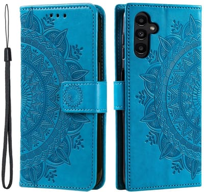 Hoesje Geschikt voor Samsung Galaxy A37 - Mandala Book Case met Pasjeshouder - Beschermhoes met Portemonnee Blauw