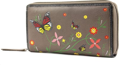 bruno banani Leren Portemonnee Butterfly Large Zip Around Taupe Grijs Veelkleurig