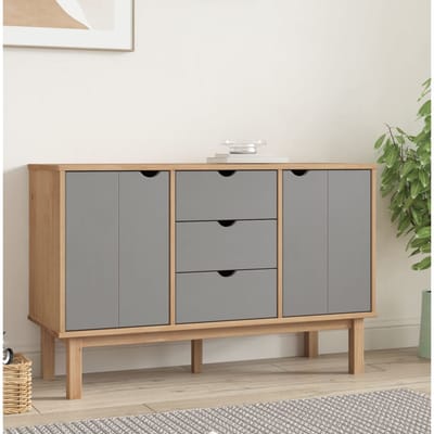 vidaXL - Dressoir - OTTA - 113,5x43x73 - cm - massief - grenenhout - bruin - en - grijs